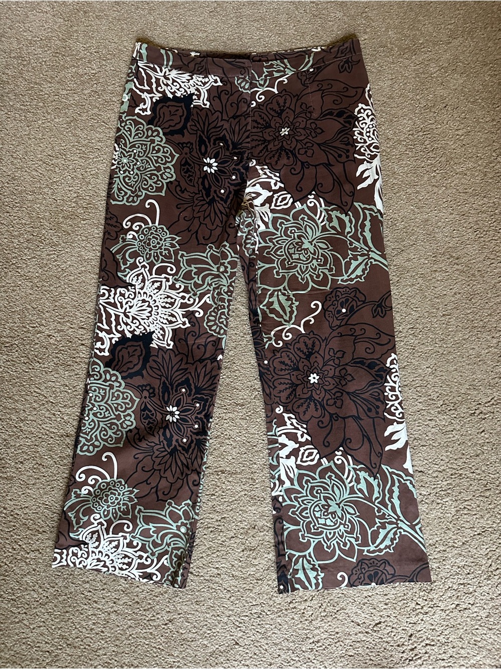 XOXO Brown Floral Stretch Kids Pants with Mint and White Accents
